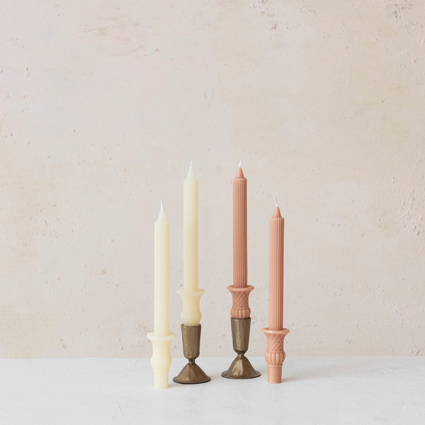 Pleated Taper Candle w/ Urn Base | Ivory