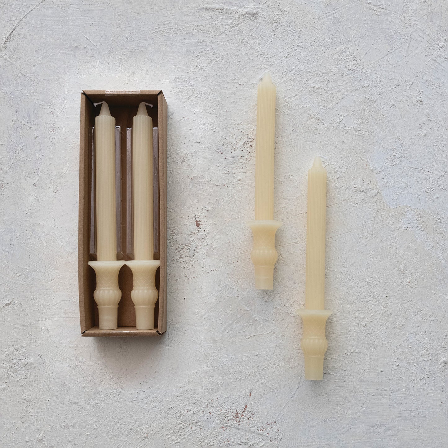 Pleated Taper Candle w/ Urn Base | Ivory