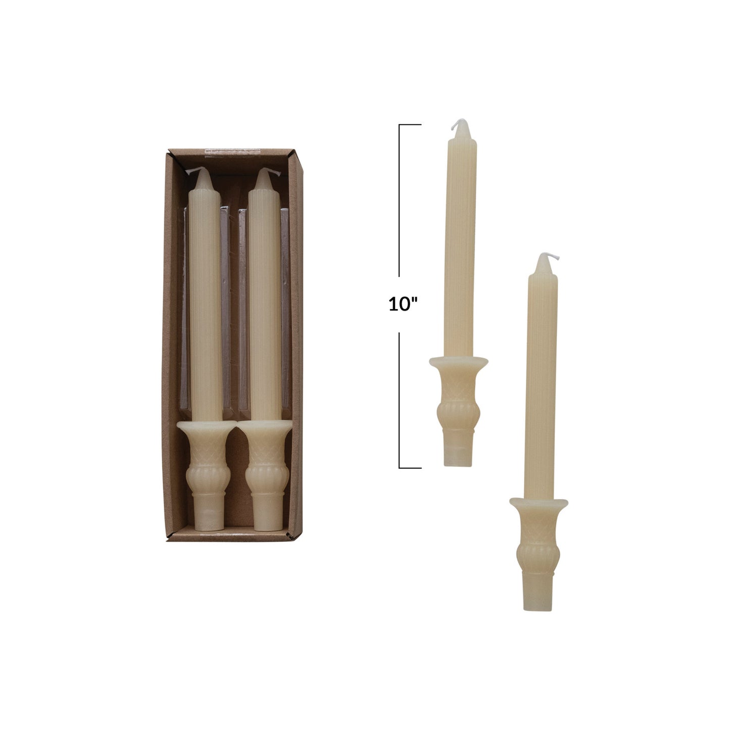 Pleated Taper Candle w/ Urn Base | Ivory