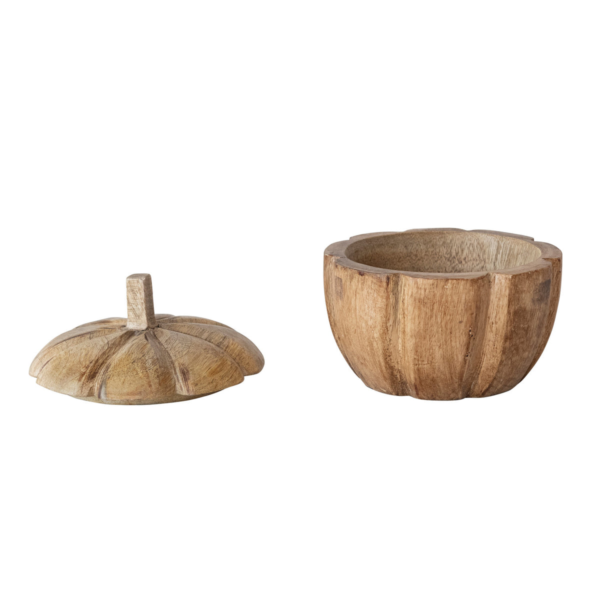 Hand-Carved Mango Wood Pumpkin Container