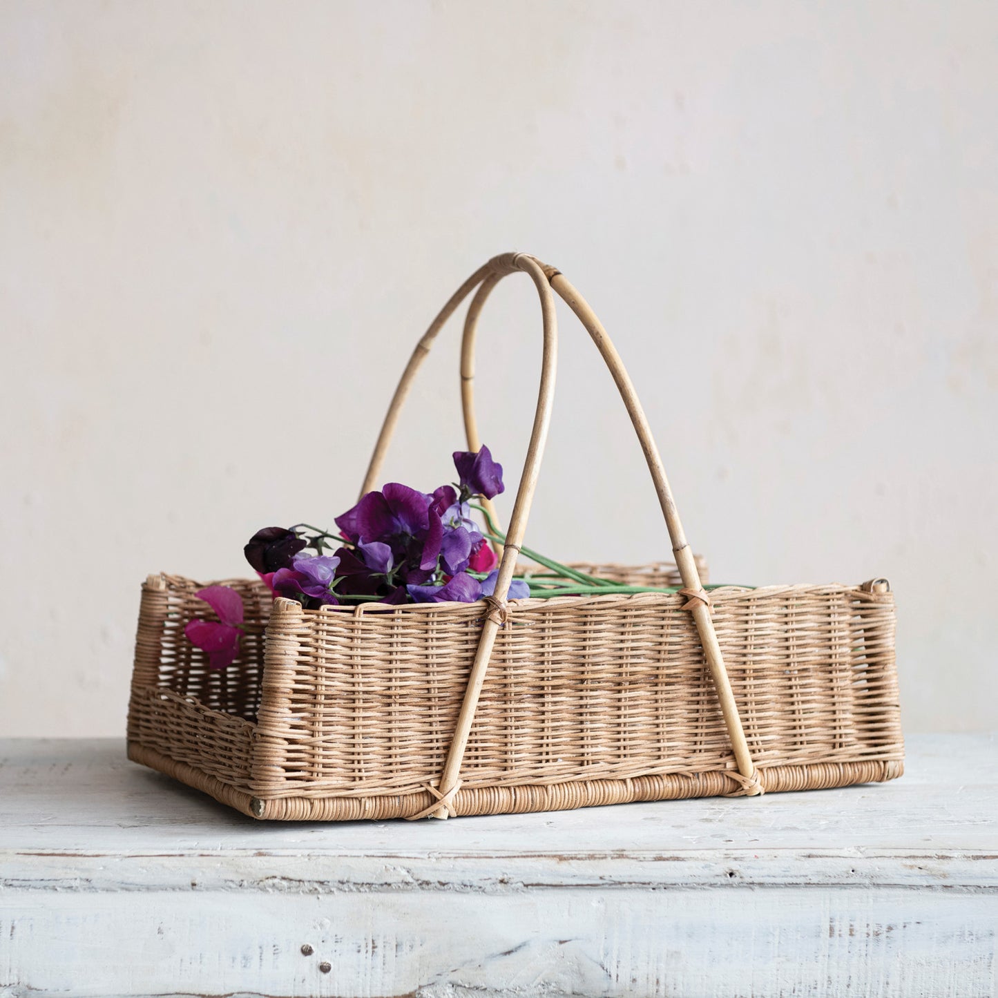 Hand-Woven Rattan Basket w/ Handles