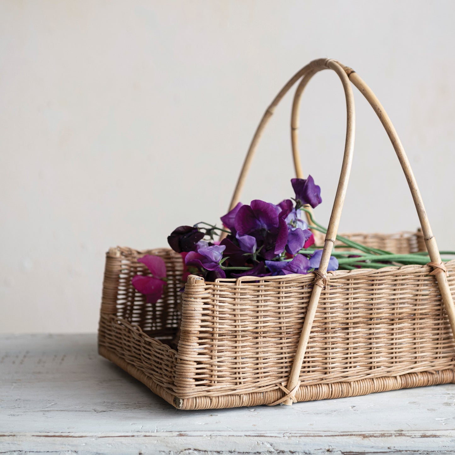 Hand-Woven Rattan Basket w/ Handles