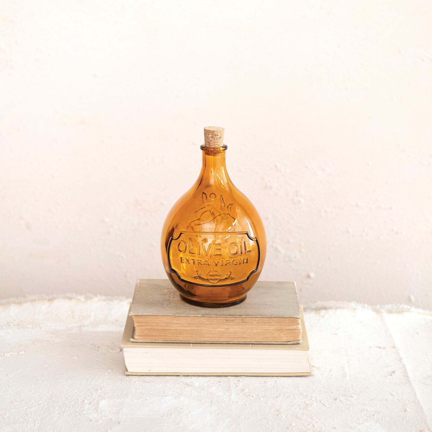 32 oz. Embossed Recycled Glass Bottle w/ Cork Stopper