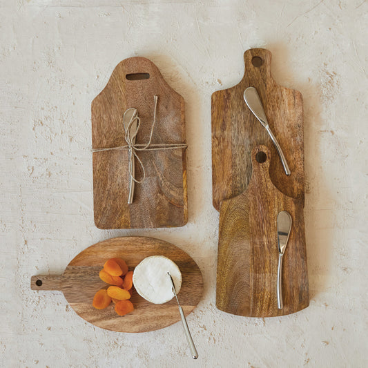 Mango Wood Cheese/Cutting Board w Knife Set