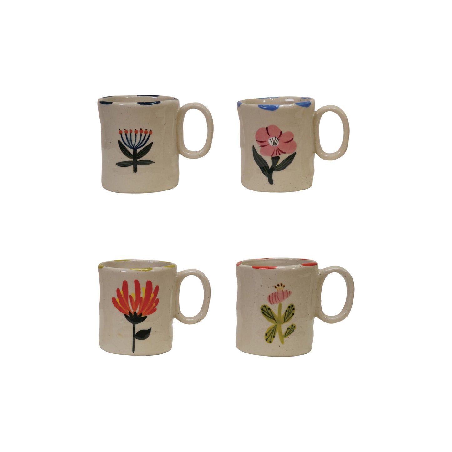 Hand-Painted Flower Stoneware Espresso Mug