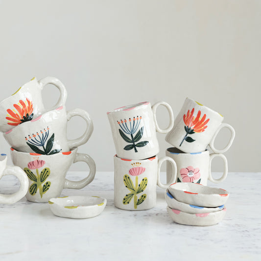 Hand-Painted Flower Stoneware Espresso Mug