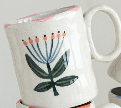 Hand-Painted Flower Stoneware Espresso Mug