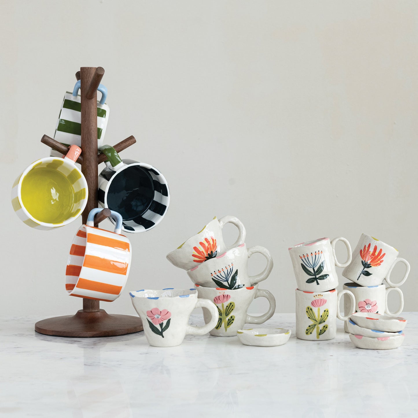 Hand-Painted Flower Stoneware Mug