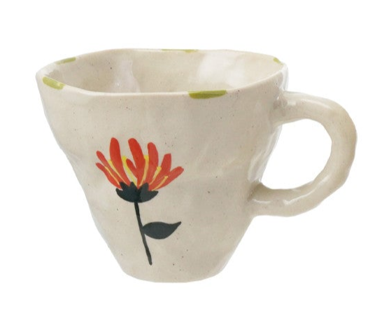 Hand-Painted Flower Stoneware Mug