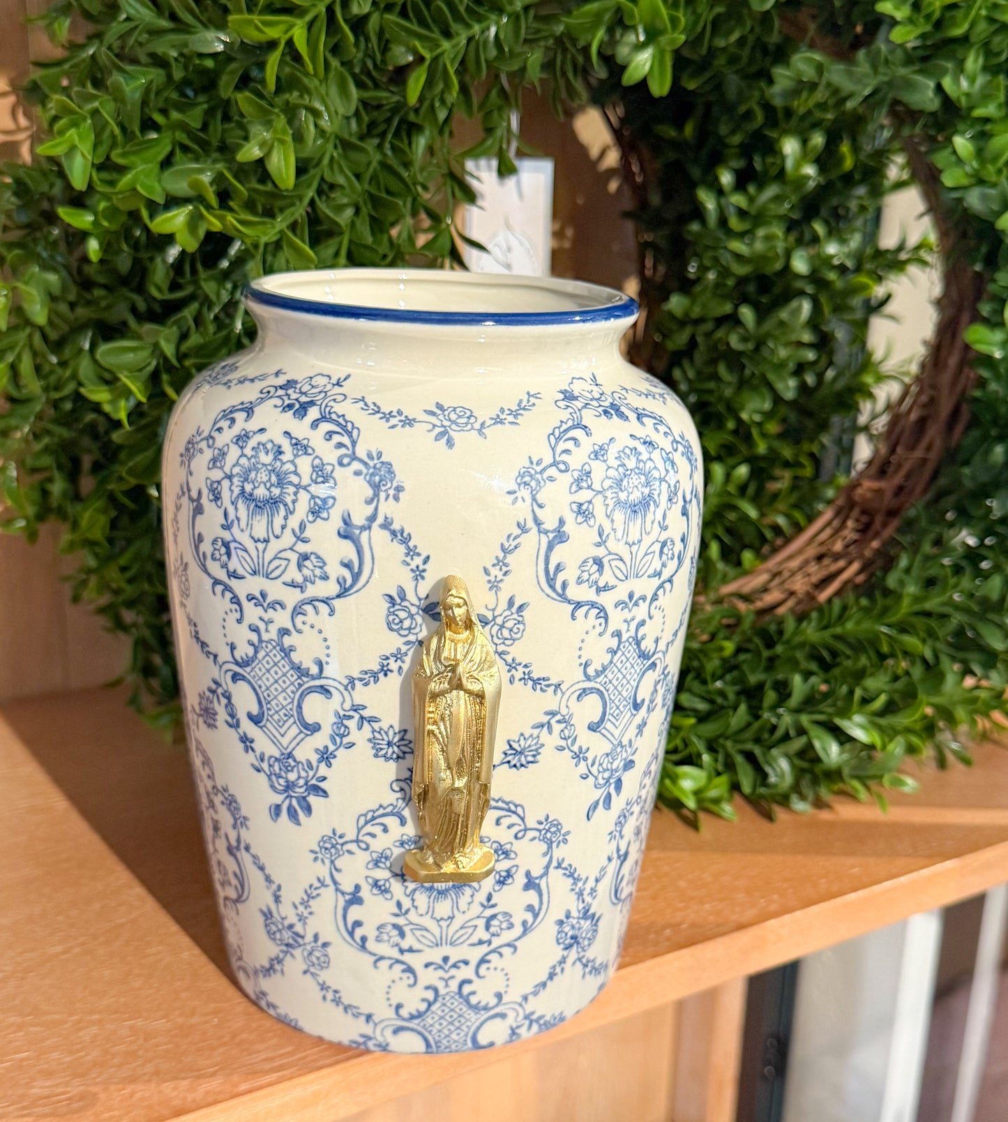 Mother Mary Intaglio Blue/White Chinoiserie Vase
