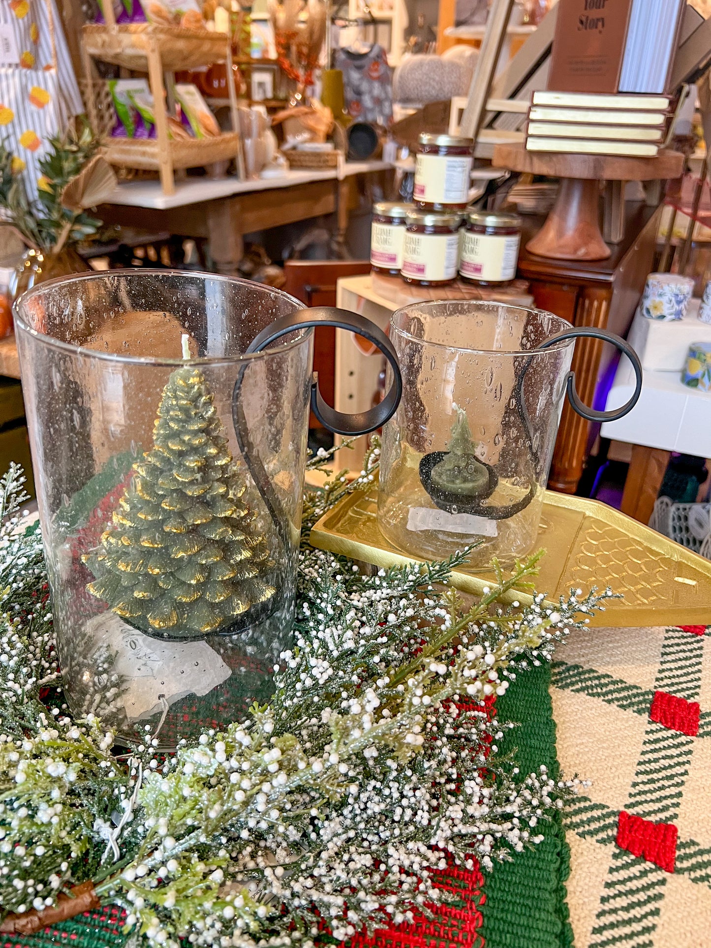 Recycled Bubble Glass Hurricane w/ Votive Holder