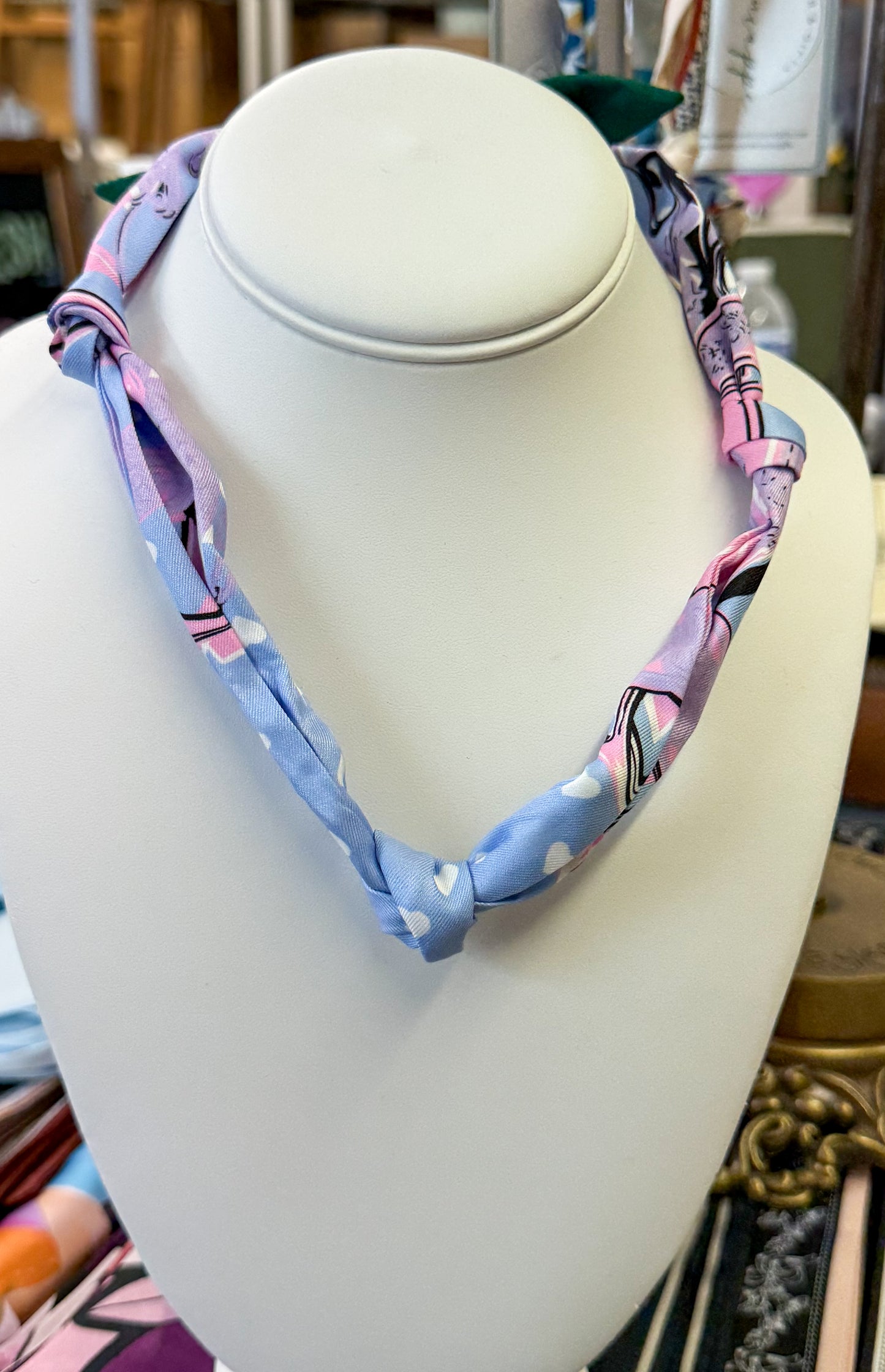 Blue & Pink Heart Scarf Necklace