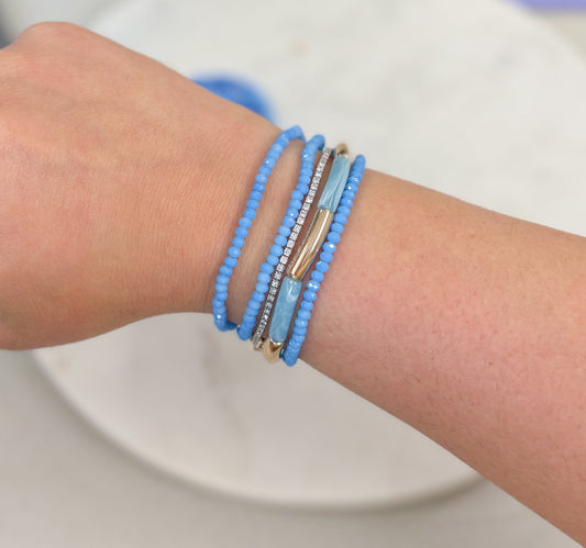 Periwinkle Blue Glass Bead Stretch Bracelet