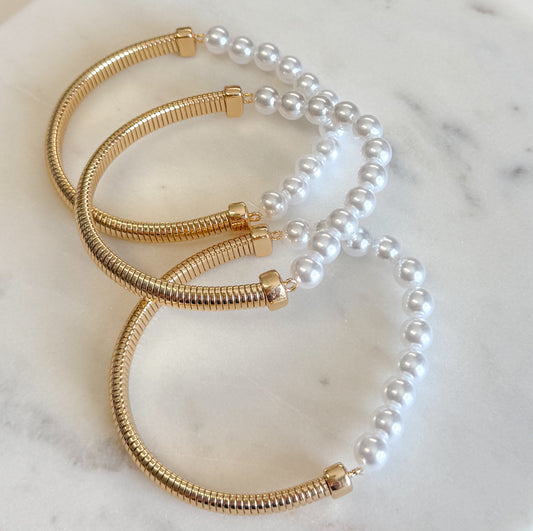 Pearl Bead & Omega Chain Bracelet
