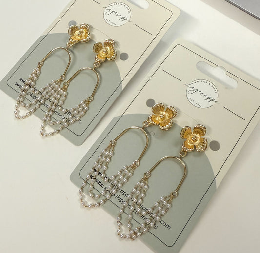 Flower/Pearl Hoop Earrings