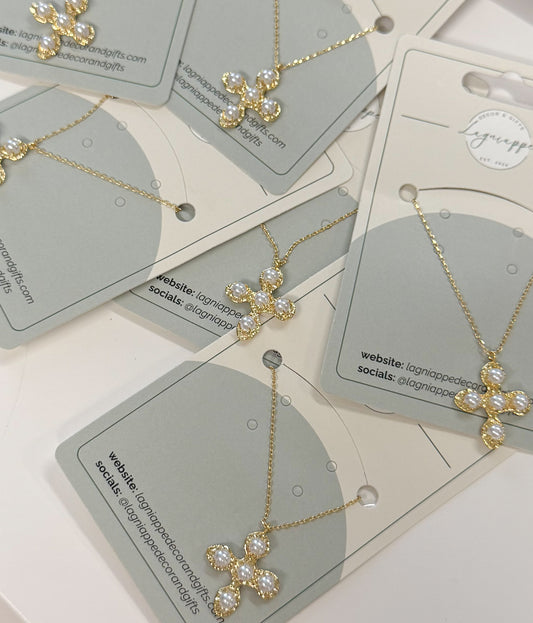 Texture Cross & Pearl Pendant Necklace