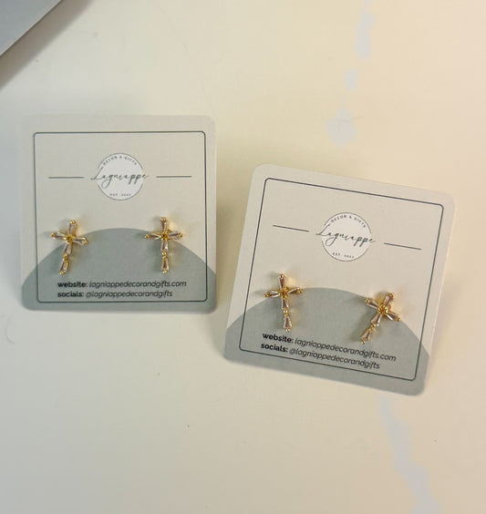 Cross CZ Baguette Studs