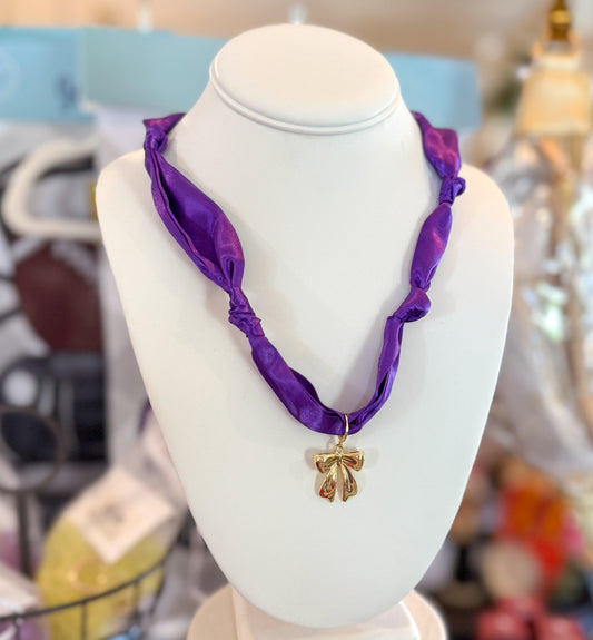 Purple Scarf Necklace | Bow Charm