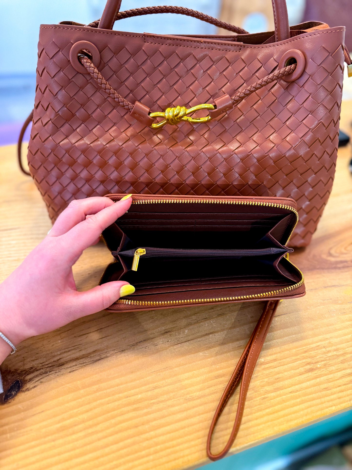 Textured Woven Crossbody Satchel
