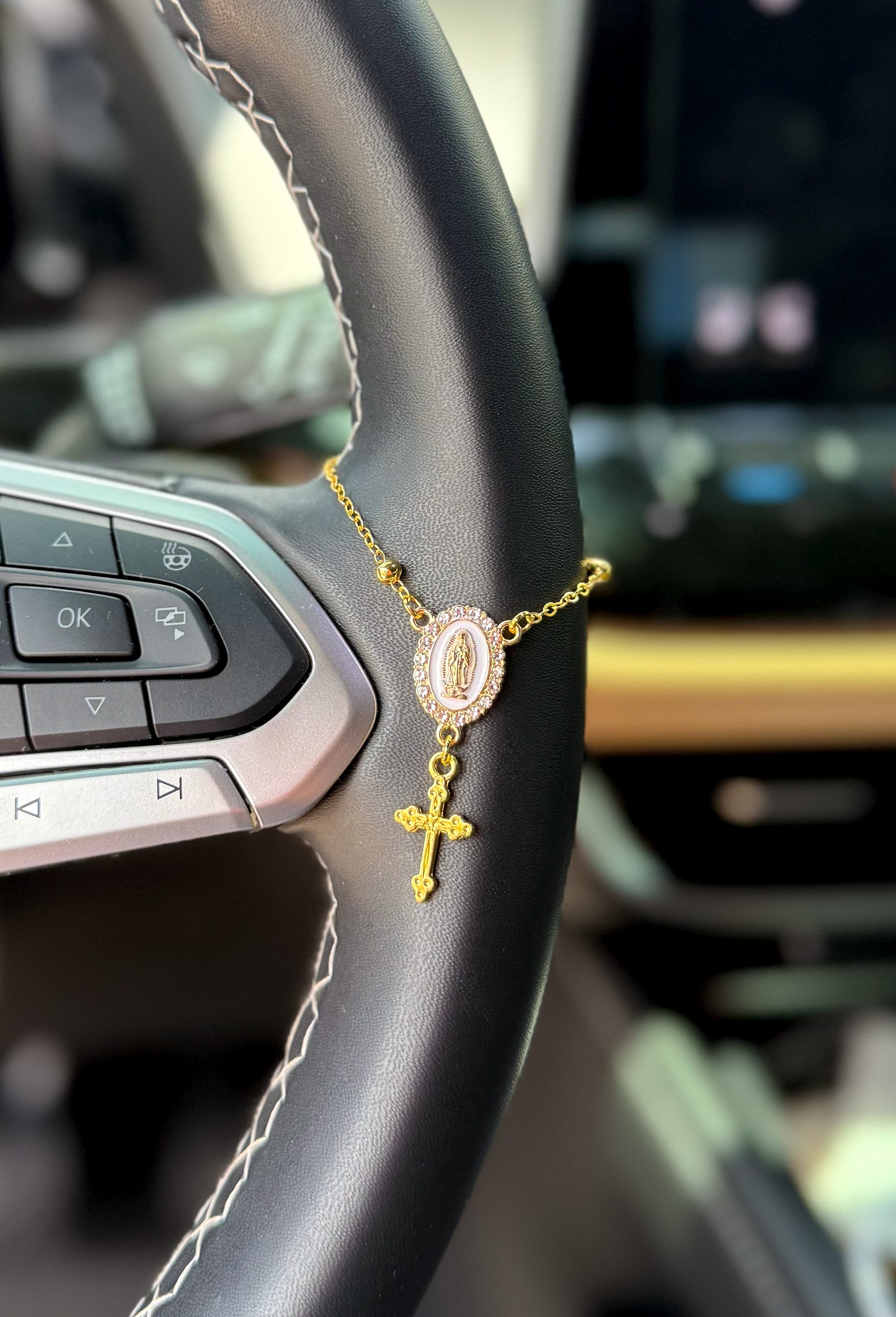 Steering Wheel Rosary Charm