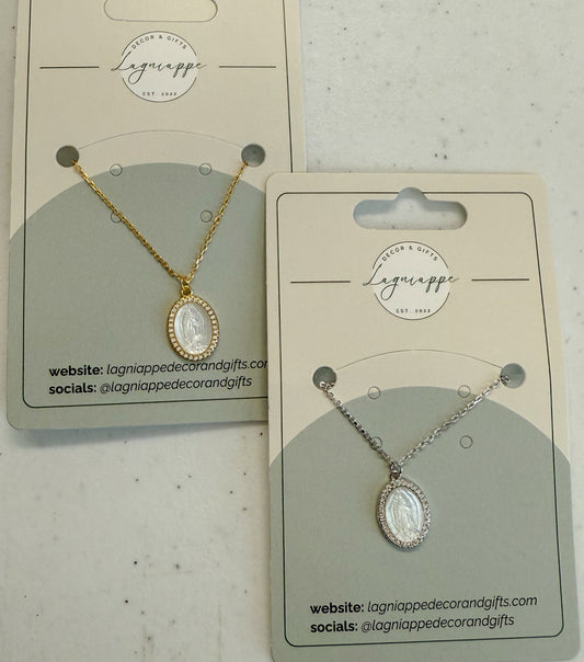 Pearl Blessed Mother Pendant Necklace