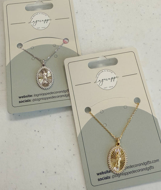 Oval Blessed Mother Pendant Necklace