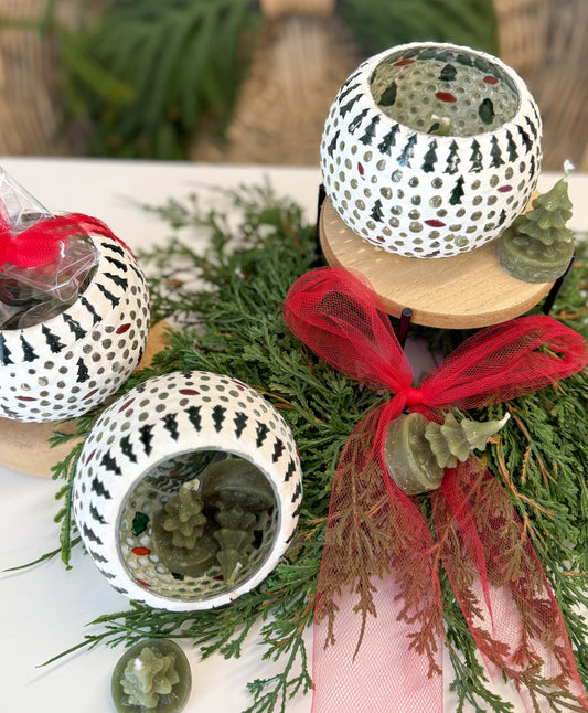 Mosaic Christmas Tree Glass Votive Set