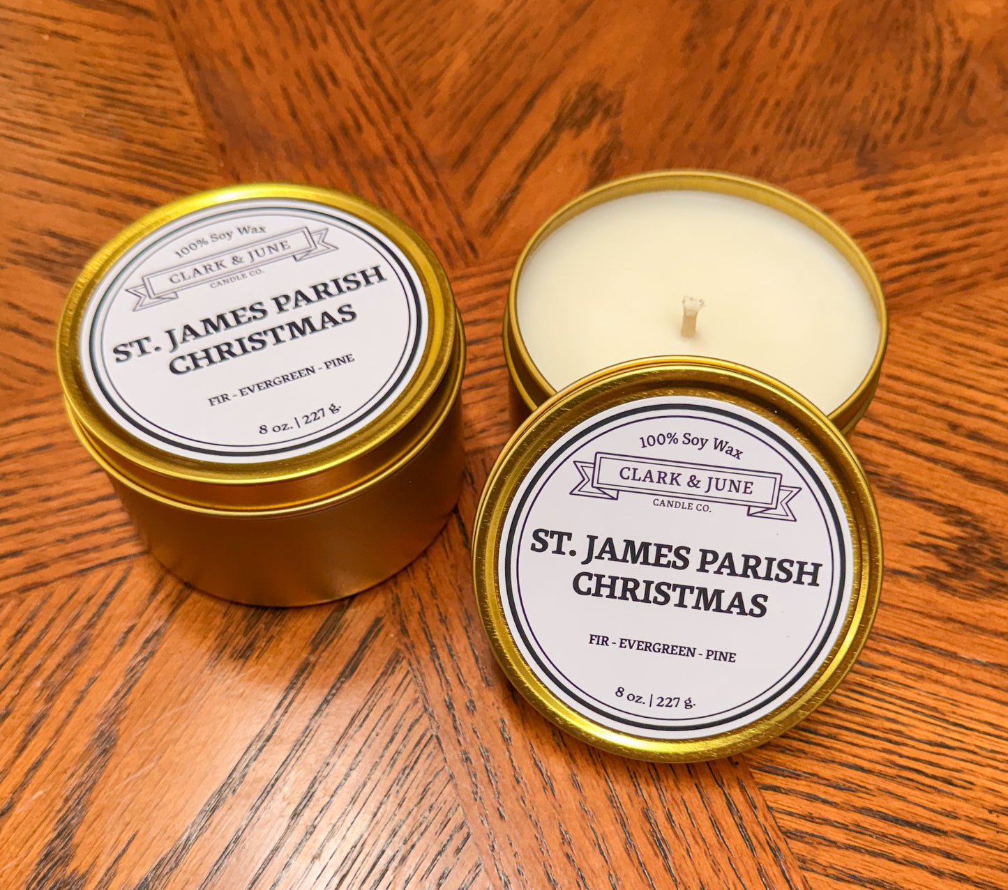 St. James Parish Christmas Candle | 8oz Tin