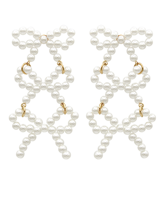 Pearl Bow 3-Drop Earrings