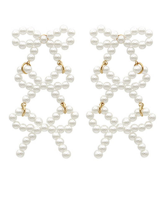 Pearl Bow 3-Drop Earrings