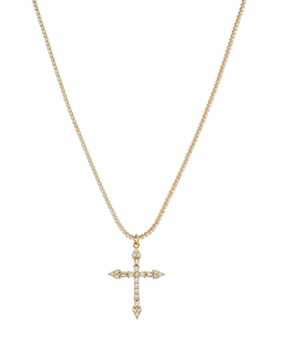 CZ Baguette Cross Pave Necklace