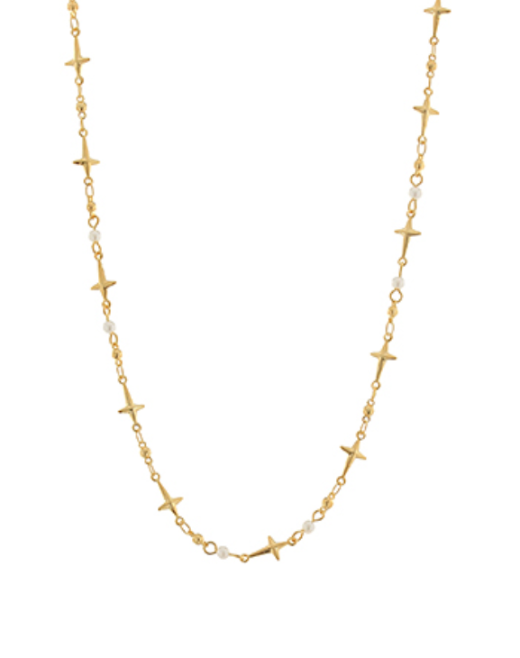 Cross & Pearl Link Chain Necklace
