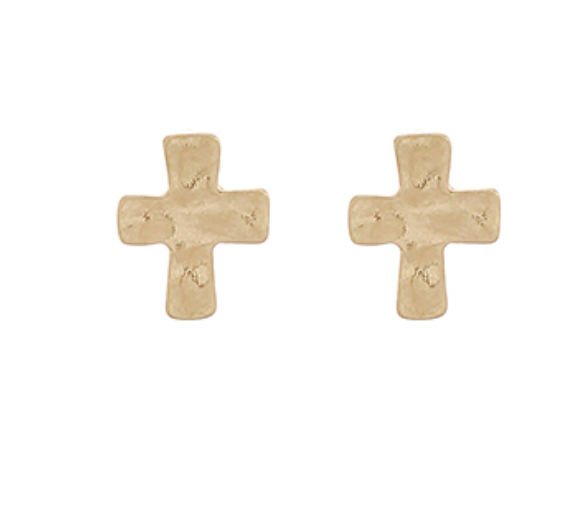 Hammered Cross Studs | Gold