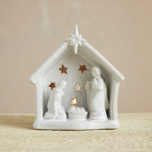 Stoneware Nativity Tealight Holder