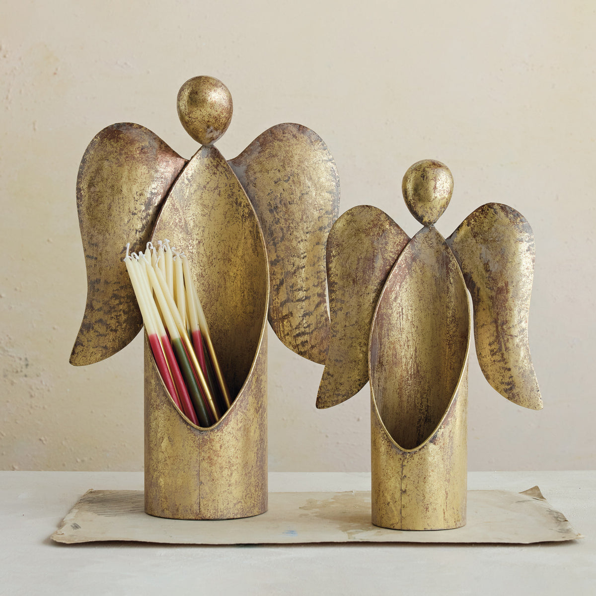 Metal Angel Stand | Antique Gold