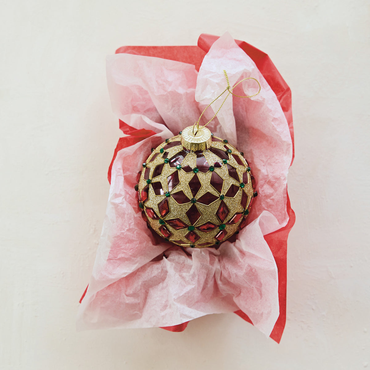 Jeweled Gold Glass Ornament