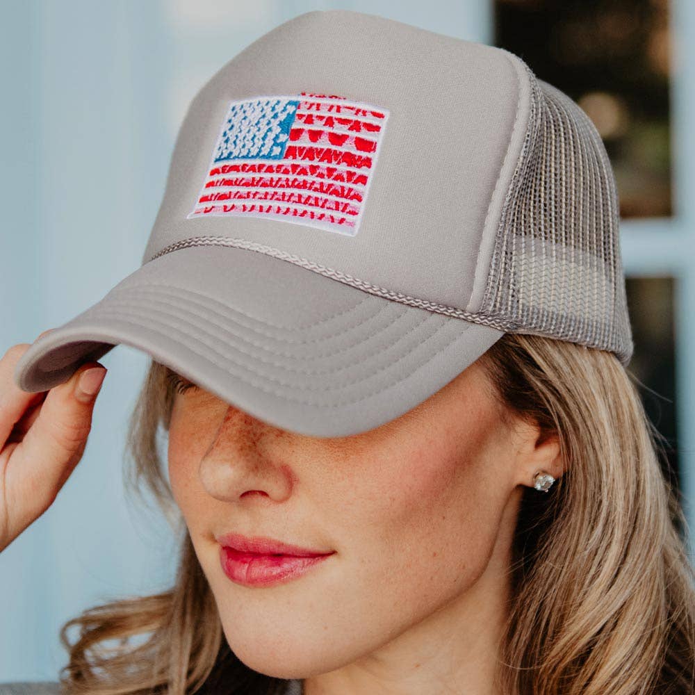 American Flag Cute Foam Trucker Hat | Light Pink