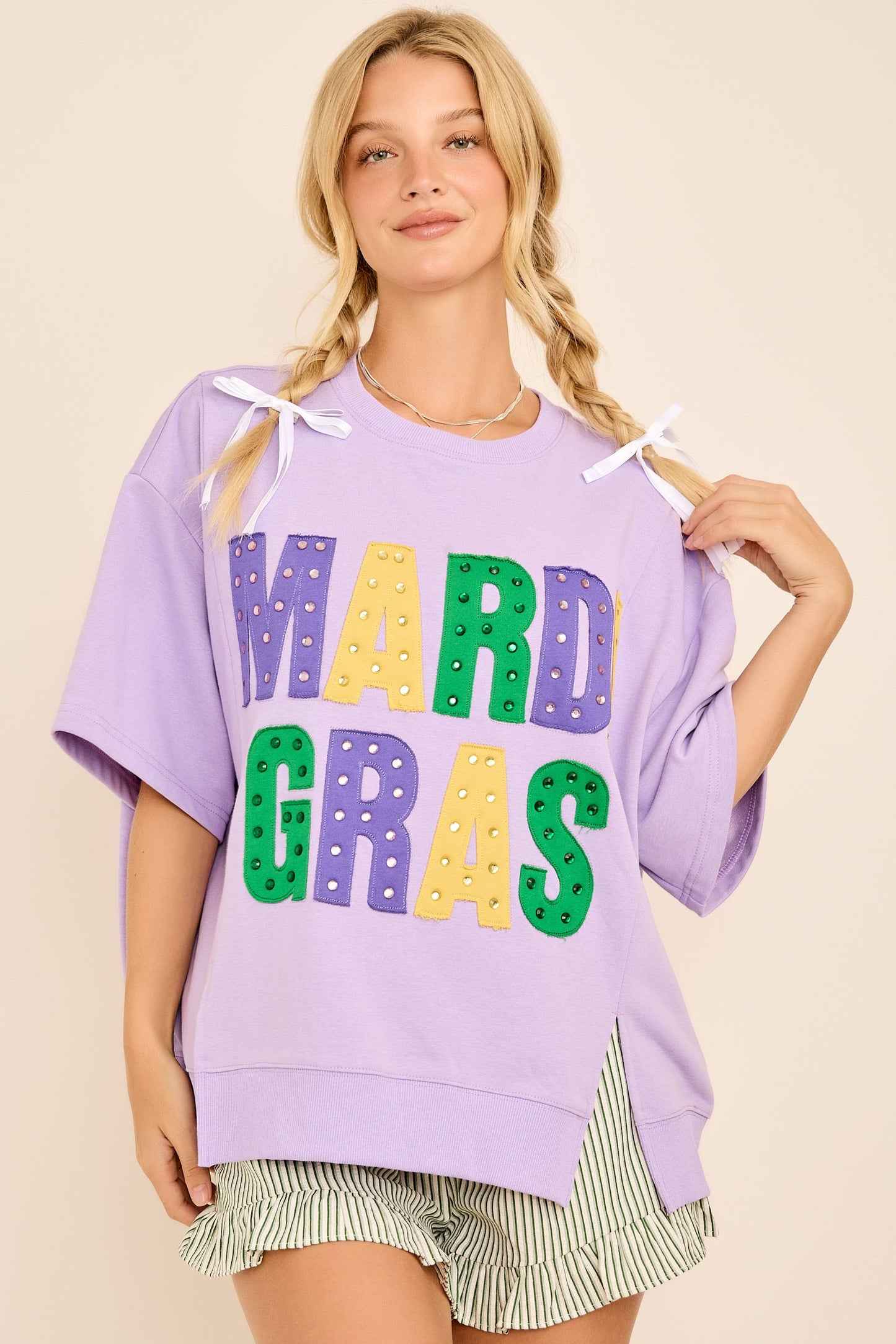 Mardi Gras Studded Oversized Tee