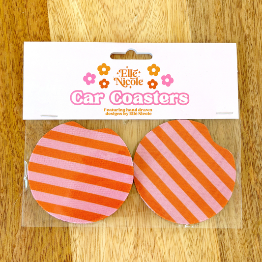 Car Coasters | Pink & Orange Stripes