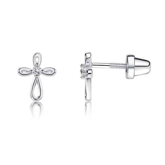 Sterling Silver Infinity Cross Earrings | Screw Back