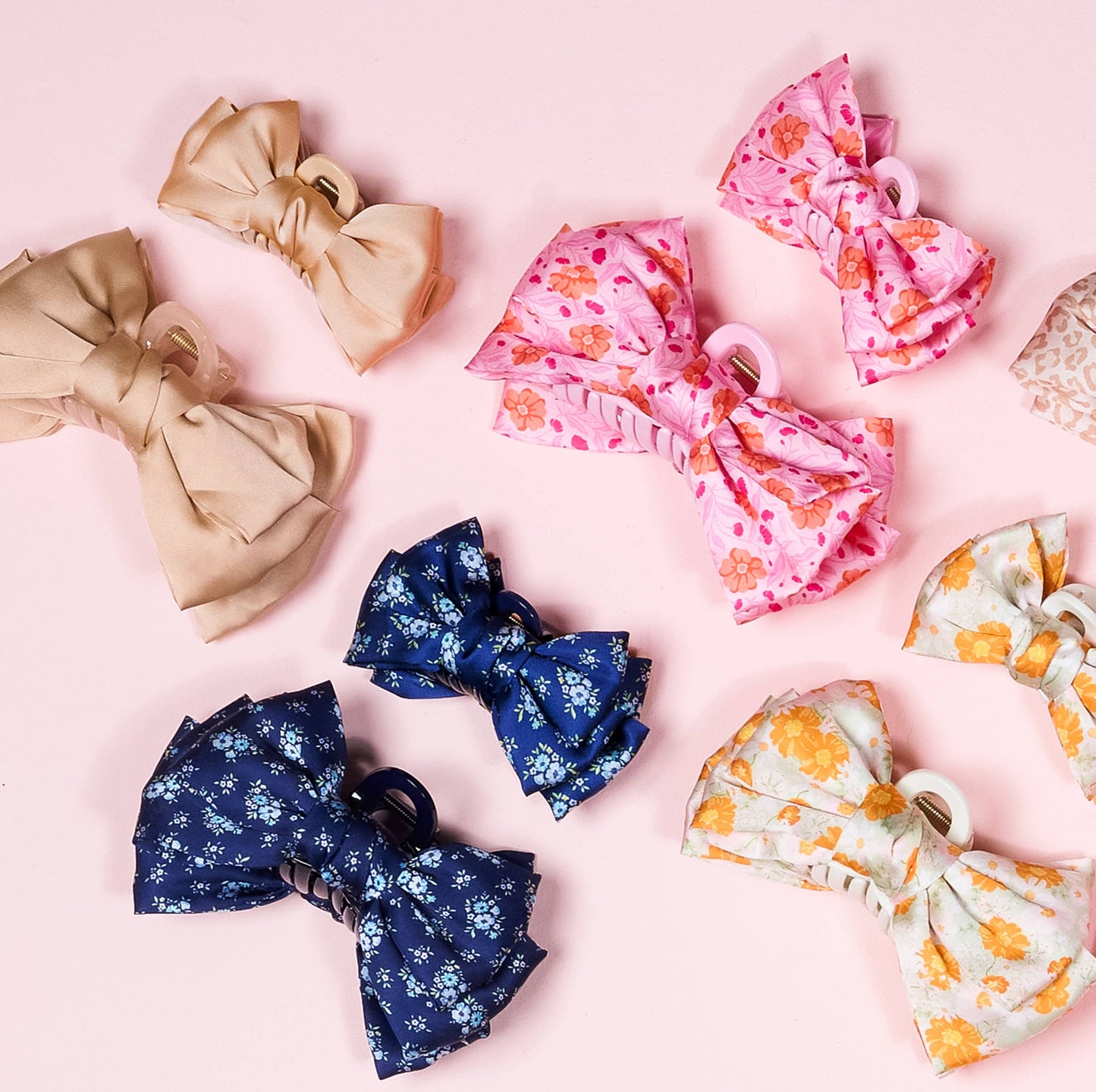 Mini Satin Bow Claw Clip | Beige