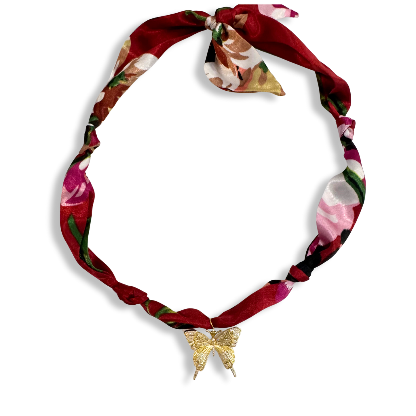 Scarf Bandana Flower Charm Necklaces | Light Pink