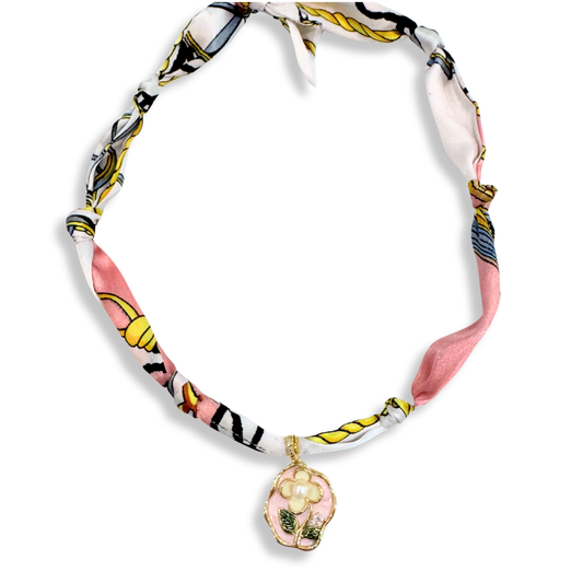 Scarf Bandana Flower Charm Necklaces | Light Pink