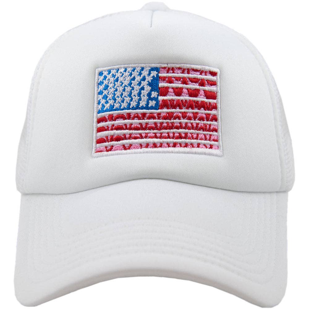 American Flag Cute Foam Trucker Hat | Light Pink