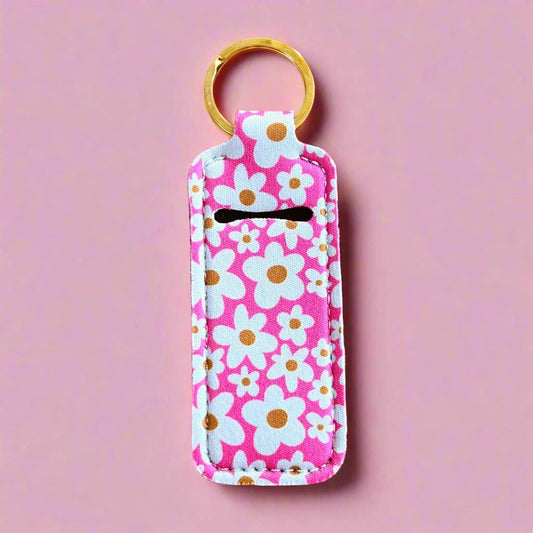 Lip Balm/Lip Stick Keychain Holder | Pink Daisy