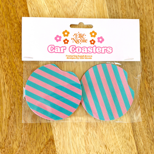 Car Coasters | Pink & Blue Stripes