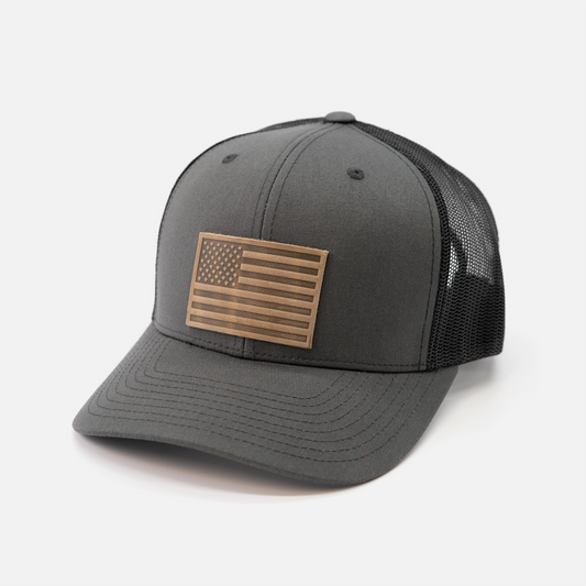 Leather Patch American Flag Hat | Charcoal