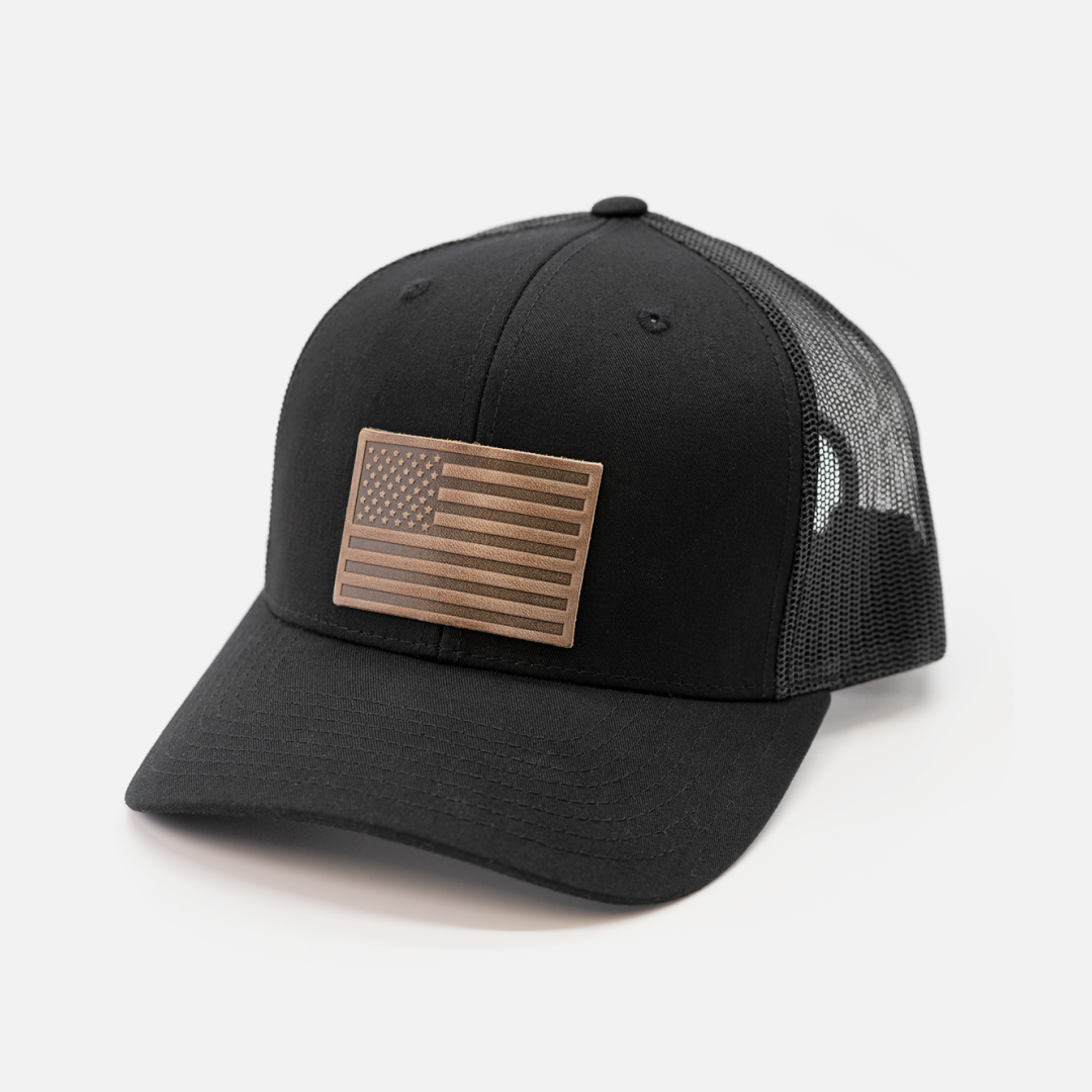 Leather Patch American Flag Hat | Charcoal