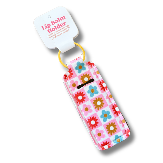 Lip Balm/Lipstick Keychain Holder | Checkered Floral