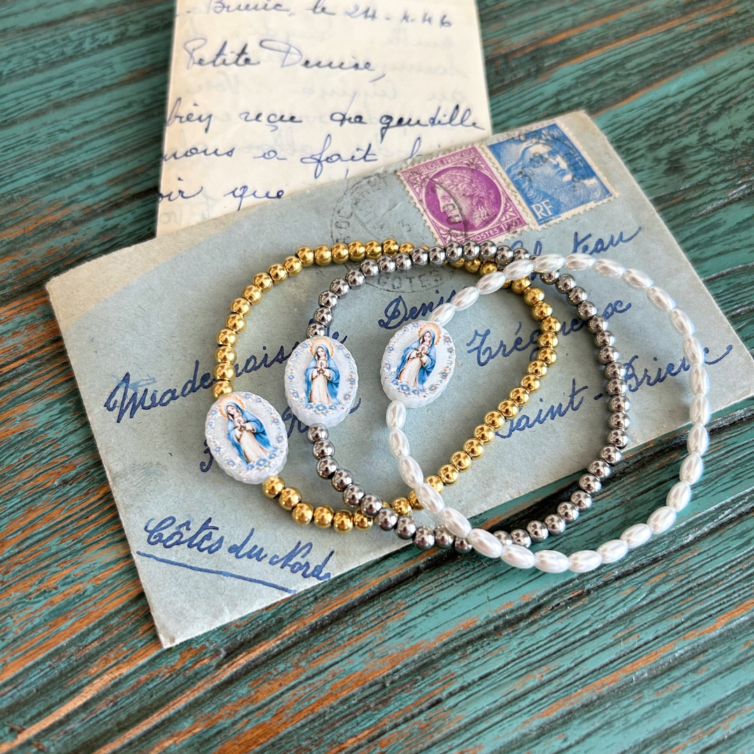 Holy Water Miraculous Medal Bracelet | Crystal Pearl